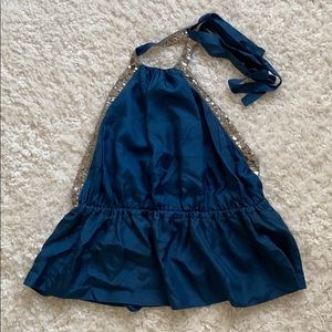 Robert Rodriguez Blue Silk Sequin Halter Top